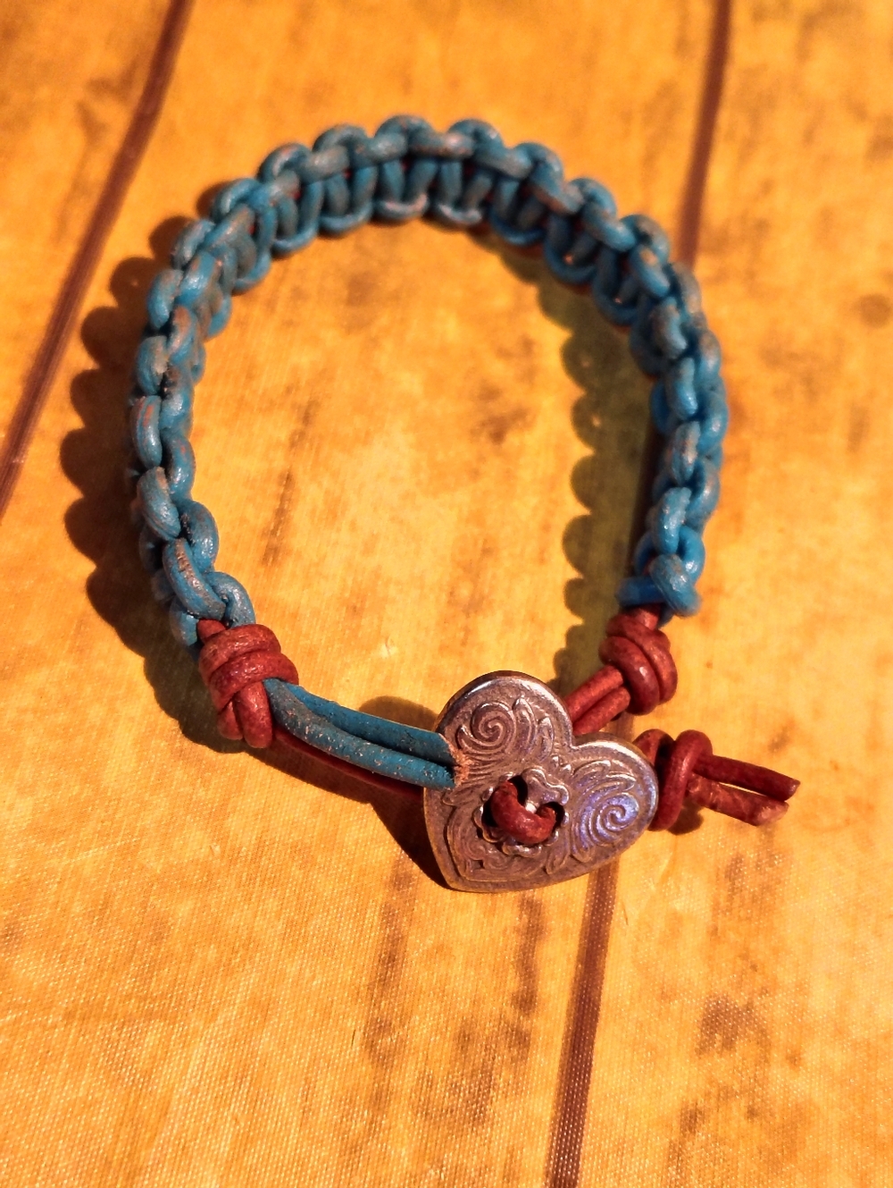 Handcrafted Turquoise Leather Heart Bracelet Western